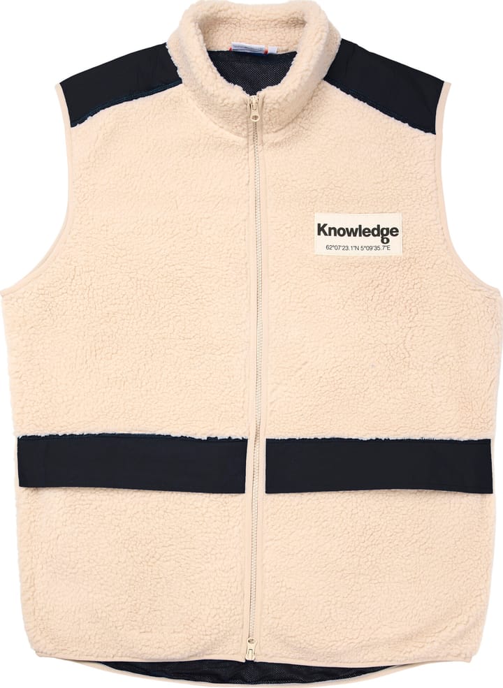 Men's Teddy Fleece Hood Vest With Rib Stop In Contrast Color White Knowledge Cotton Apparel