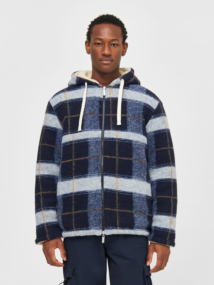 Knowledge Cotton Apparel Men's Teddy Reversable Zip Hood Jacket  Blue Check Knowledge Cotton Apparel