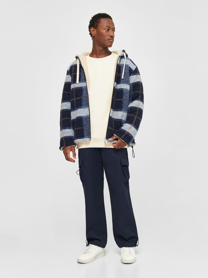 Knowledge Cotton Apparel Men's Teddy Reversable Zip Hood Jacket  Blue Check Knowledge Cotton Apparel