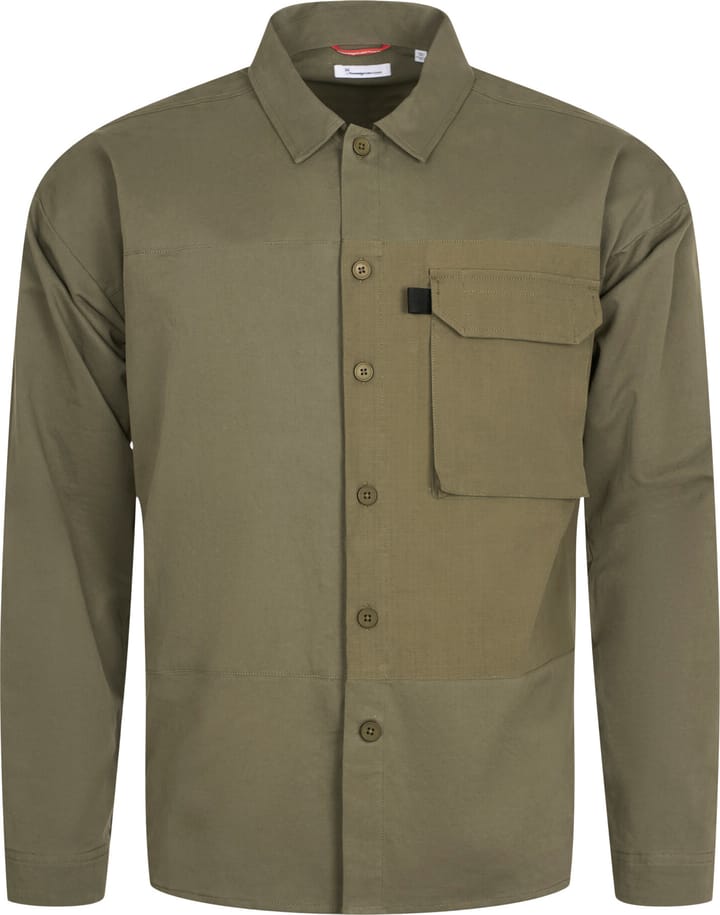 Men's Outdoor Twill Overshirt With Contrast Fabric Burned Olive Knowledge Cotton Apparel