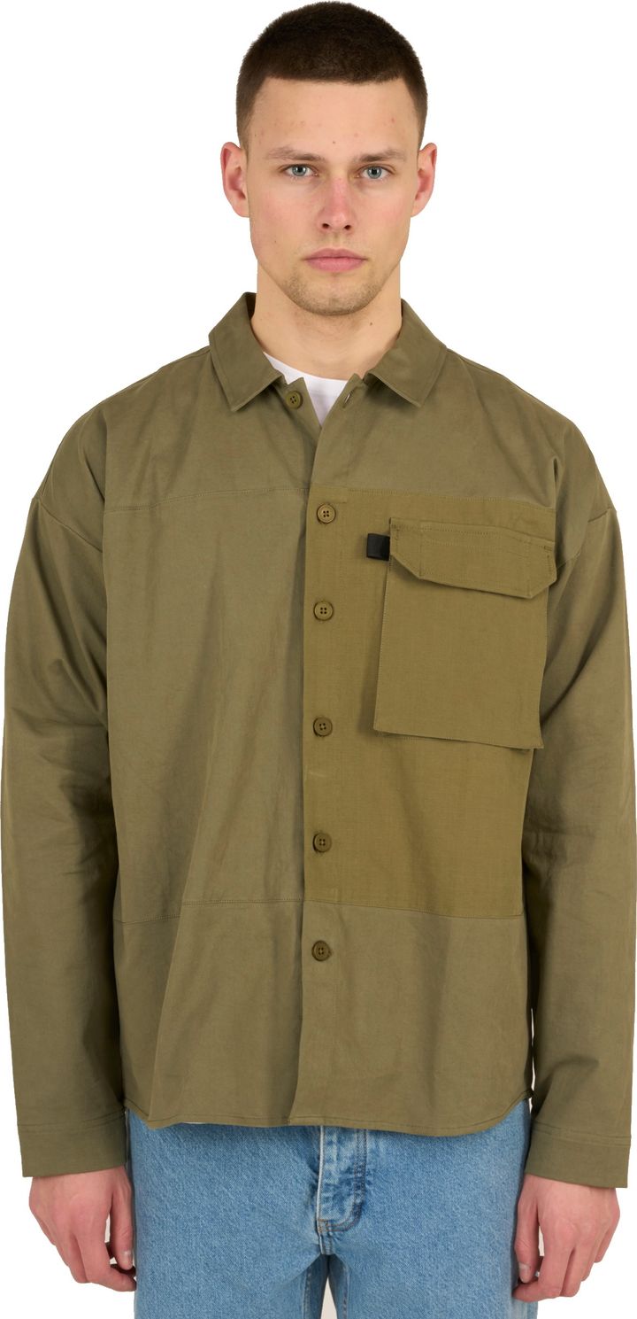 Men's Outdoor Twill Overshirt With Contrast Fabric Burned Olive Knowledge Cotton Apparel