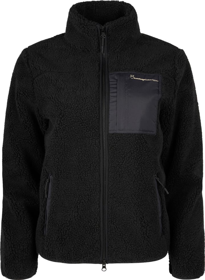 Women's Teddy High Neck Zip Jacket Black Jet Knowledge Cotton Apparel