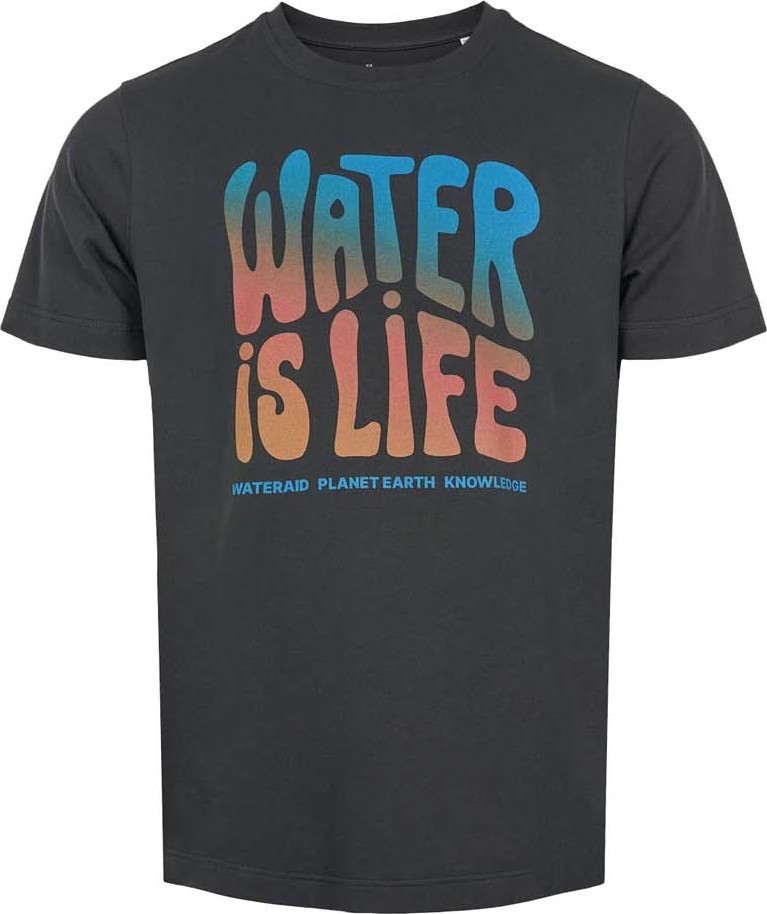 Knowledge Cotton Apparel Men's Wateraid Water Is Life Regular T-Shirt Big Front Print Black Jet S, Black Jet