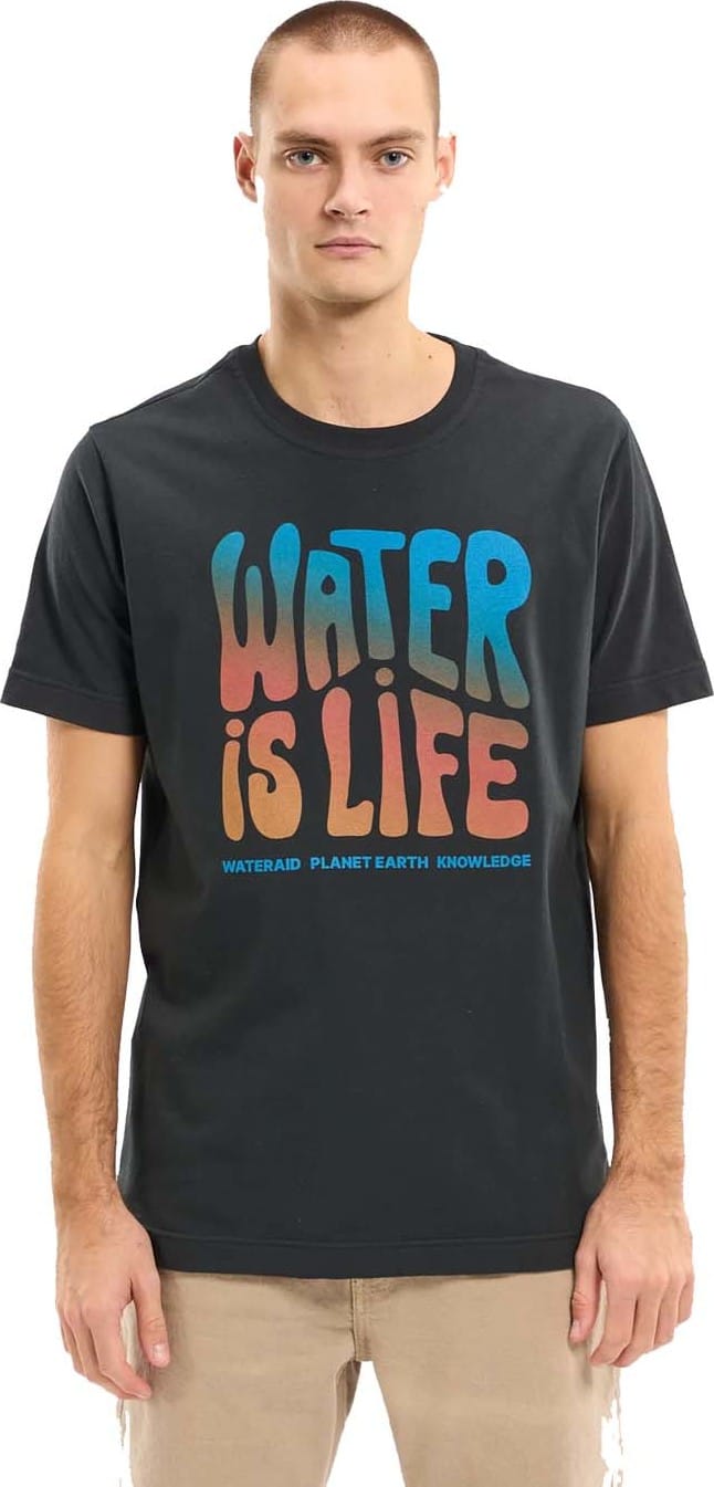 Men's Wateraid Water Is Life Regular T-Shirt Big Front Print Black Jet Knowledge Cotton Apparel