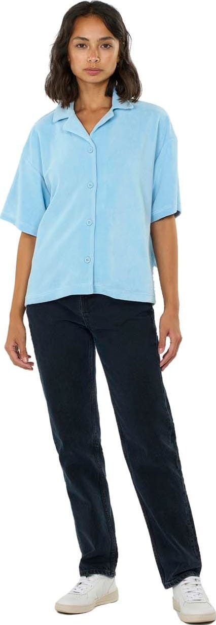Knowledge Cotton Apparel Women's Woven Terry Short Sleeve Shirt  Airy Blue Knowledge Cotton Apparel