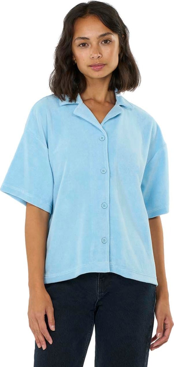 Knowledge Cotton Apparel Women's Woven Terry Short Sleeve Shirt  Airy Blue Knowledge Cotton Apparel