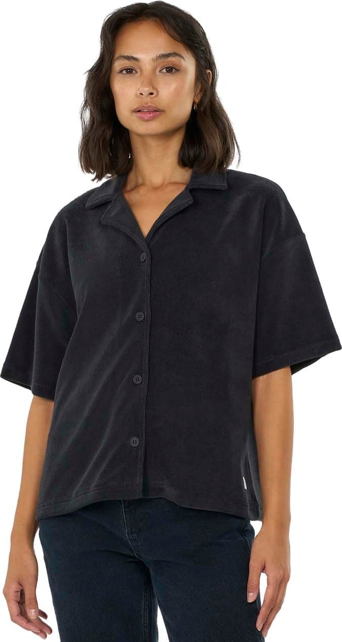 Knowledge Cotton Apparel Women's Woven Terry Short Sleeve Shirt  Black Jet