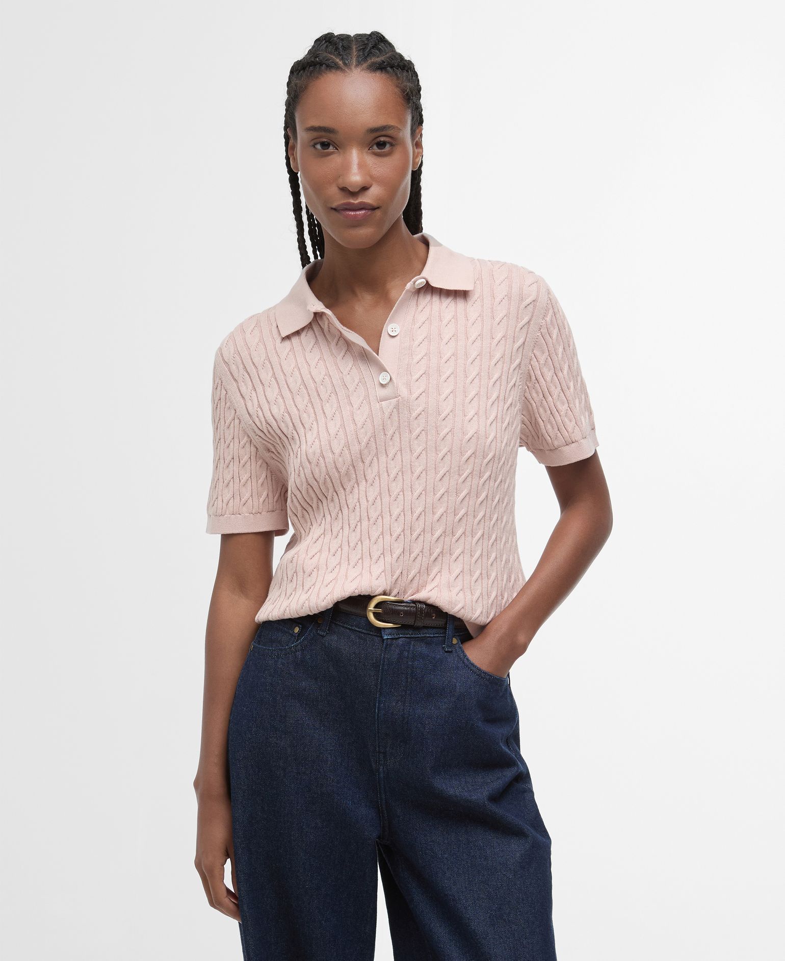 Barbour Women's Barbour Hartland Knitted Polo Jumper Primrose Pink