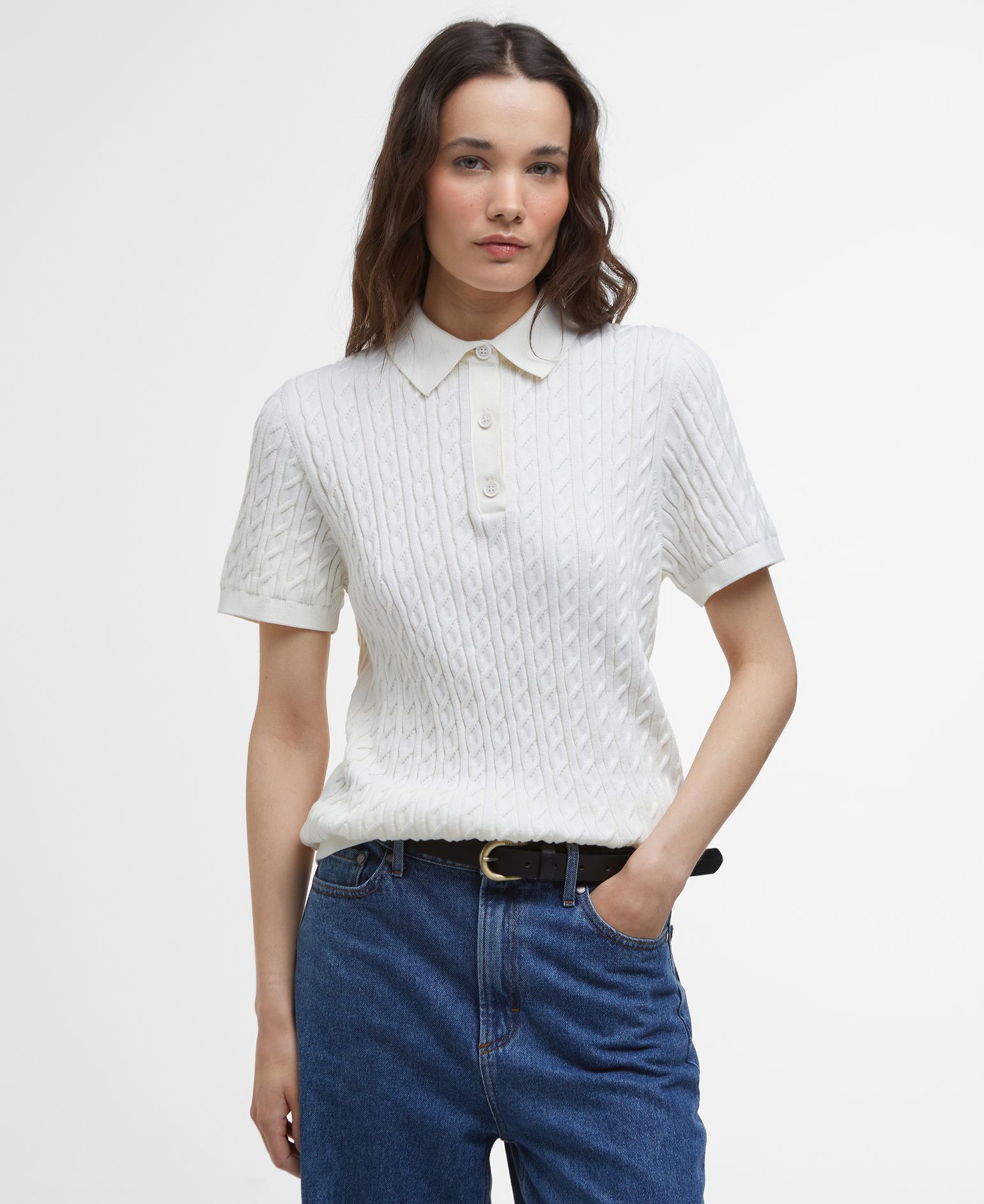 Barbour Women's Barbour Hartland Knitted Polo Jumper Cloud