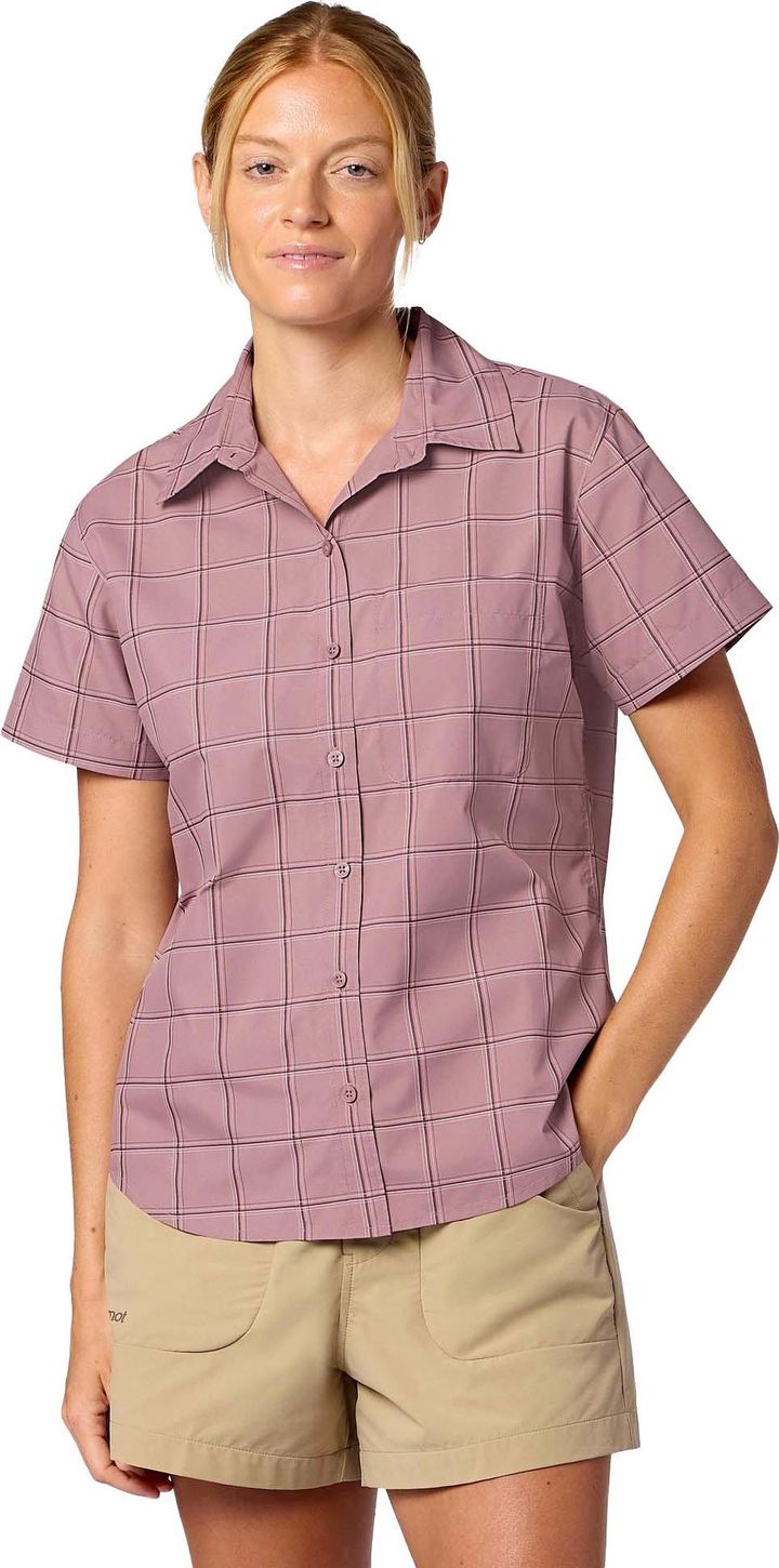 Marmot Women's Airexchange Upf 40 Novelty Short Sleeve Shirt Light Mauve Off The Grid Plaid Marmot