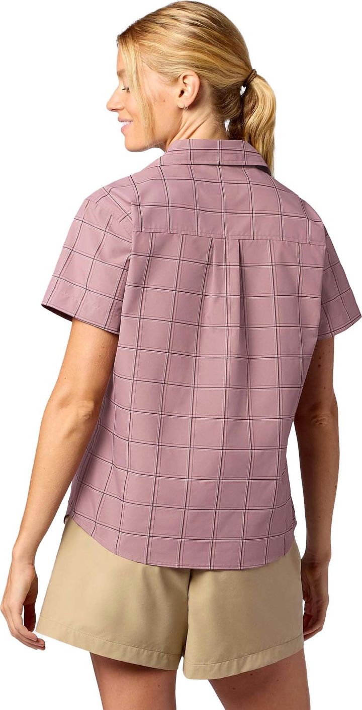 Marmot Women's Airexchange Upf 40 Novelty Short Sleeve Shirt Light Mauve Off The Grid Plaid Marmot