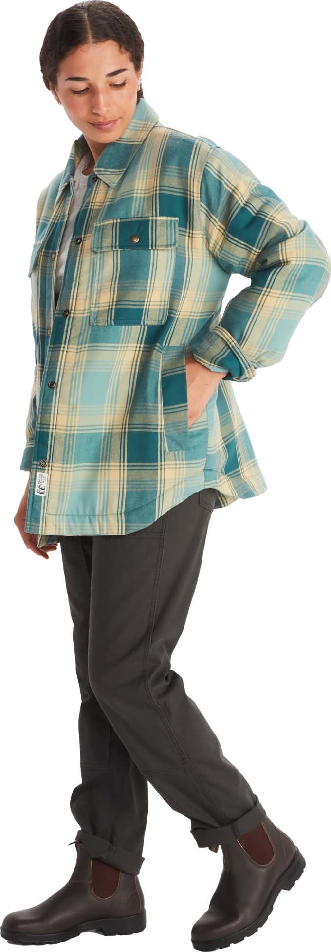 Marmot Women's Ridgefield Sherpa Lined Flannel Jacket Blue Agave Marmot