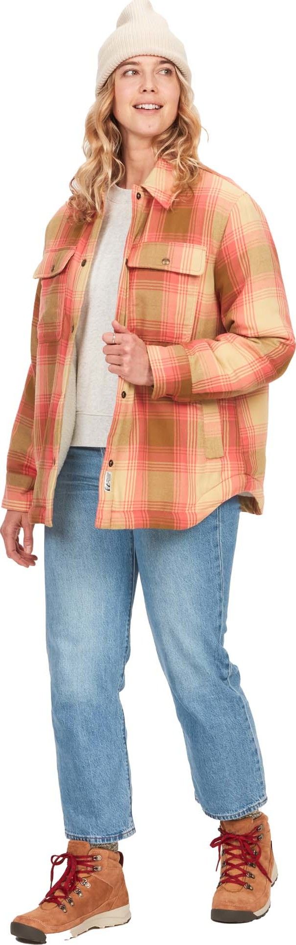 Marmot Women's Ridgefield Sherpa Lined Flannel Jacket Grapefruit Marmot