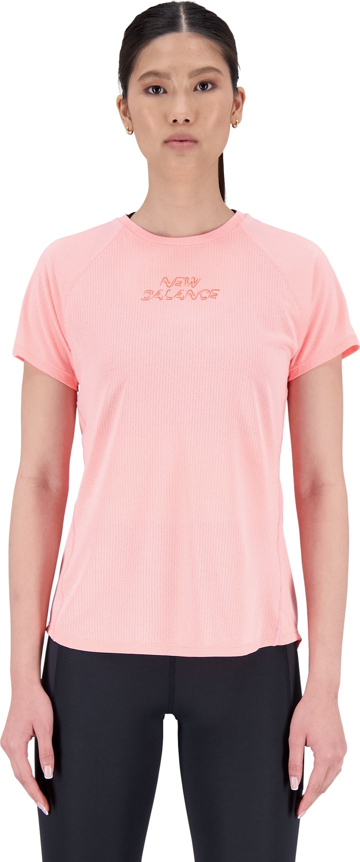 New Balance Women's United Airlines NYC Half Impact Run Graphic Short Sleeve Grapefruit Heather New Balance