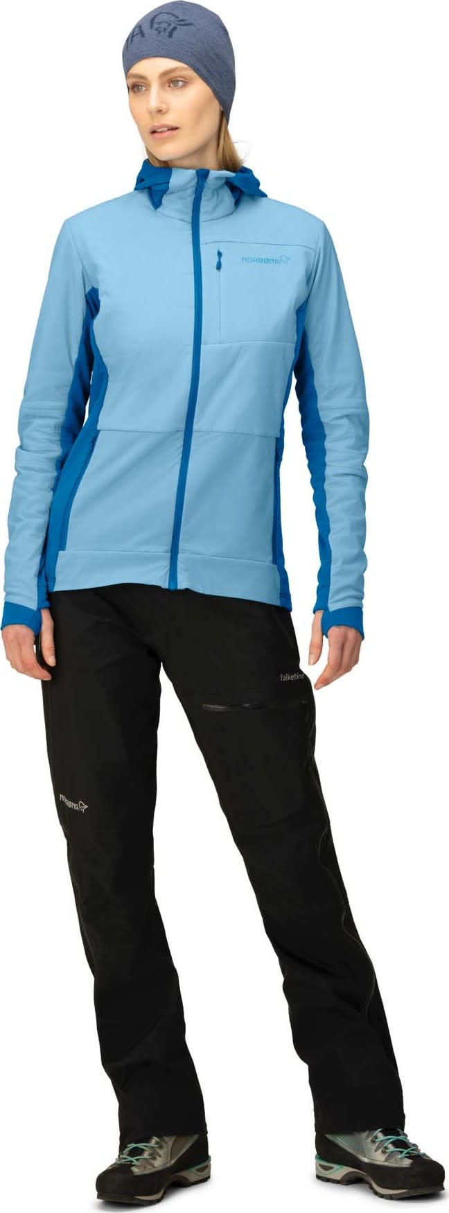 Women's Falketind Alpha90 Insulated Zip Hood Aquarius/Mykonos Blue Norrøna