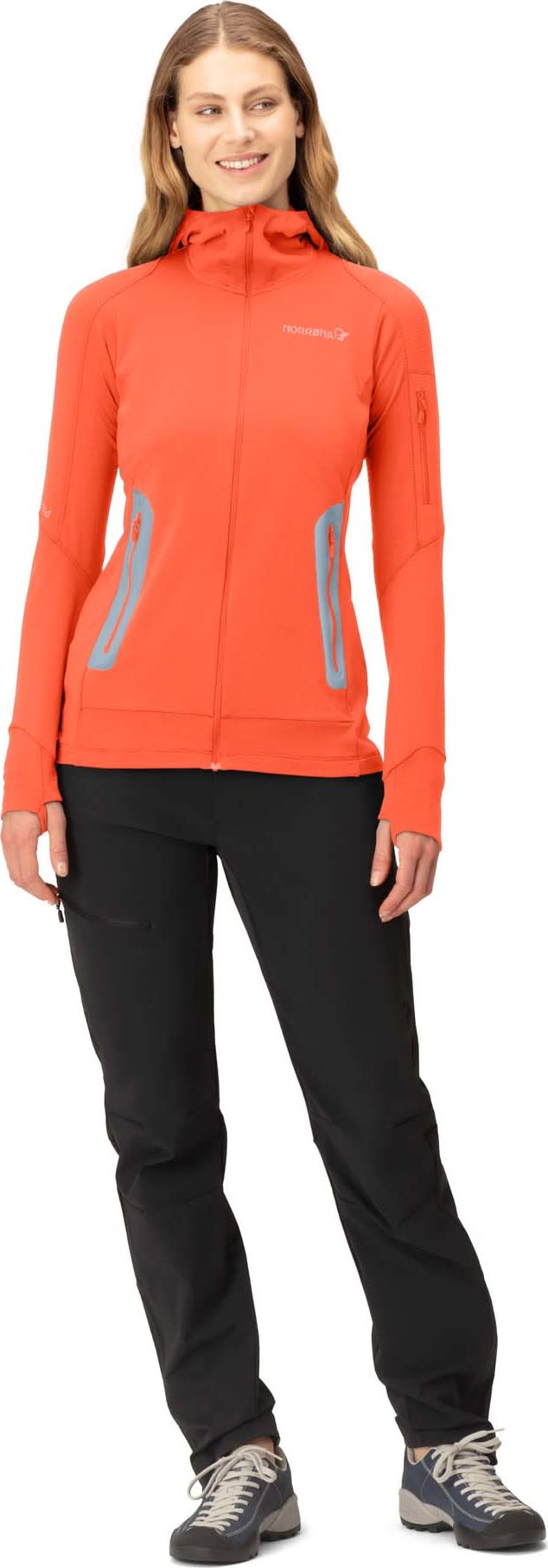 Women's Falketind Power Grid Hood Orange Alert Norrøna