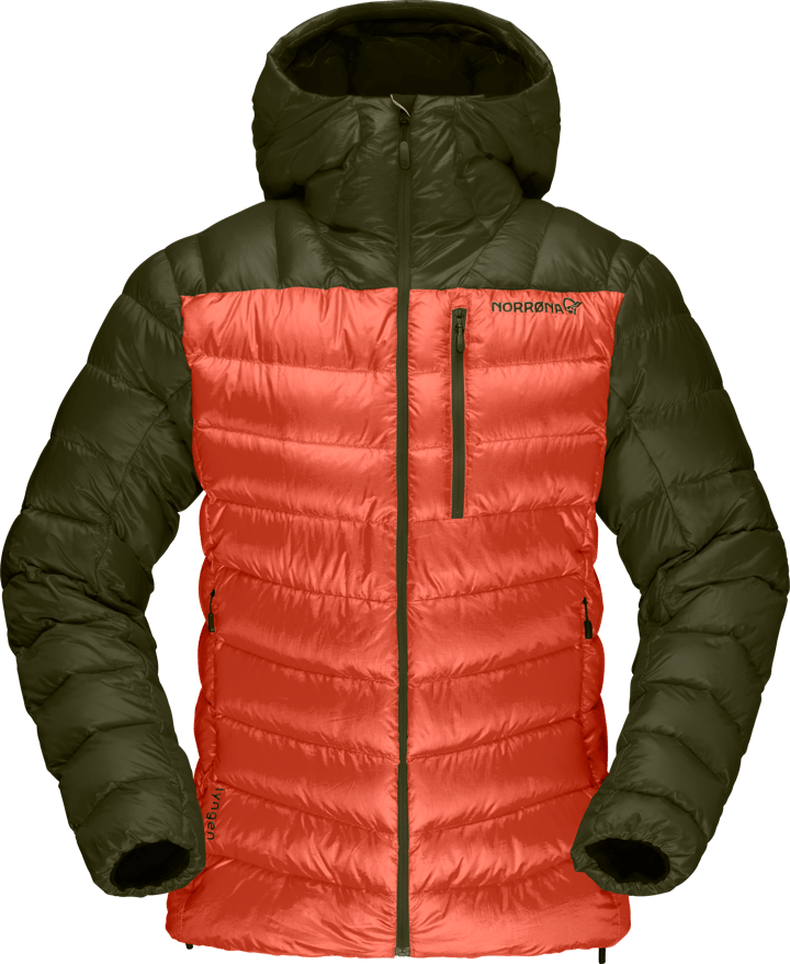 Women's Lyngen Down850 Hood Olive Night/Orange Alert Norrøna