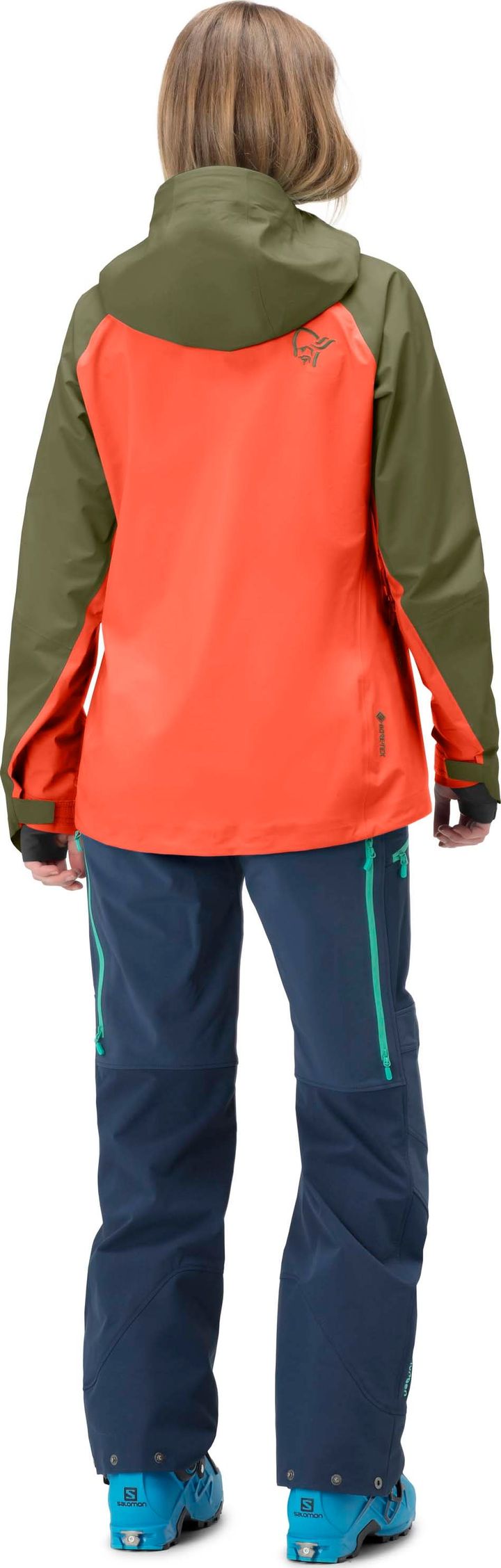 Women's Lyngen Gore-tex Jacket Olive Night/Orange Alert Norrøna