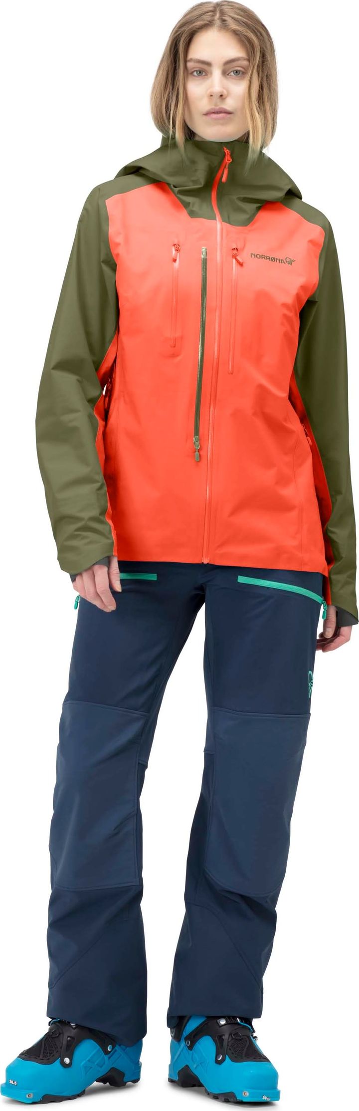 Women's Lyngen Gore-tex Jacket Olive Night/Orange Alert Norrøna