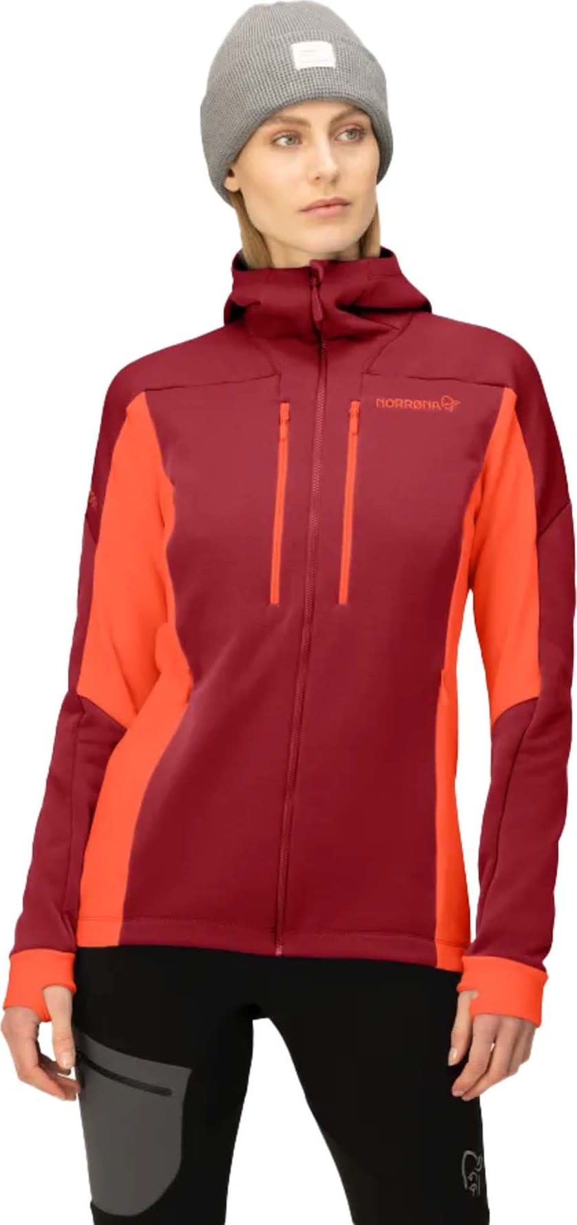 Norrøna Women's Trollveggen Powerstretch Pro Zip Hood Rhubarb L, Rhubarb