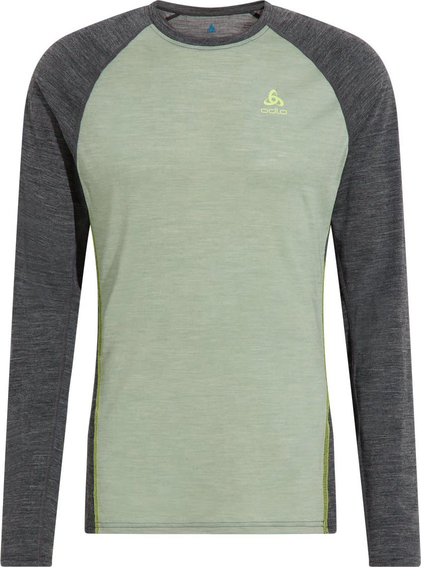 Odlo Men's Performance Wool 150 Base Layer Matte Green/Dark Grey Melange