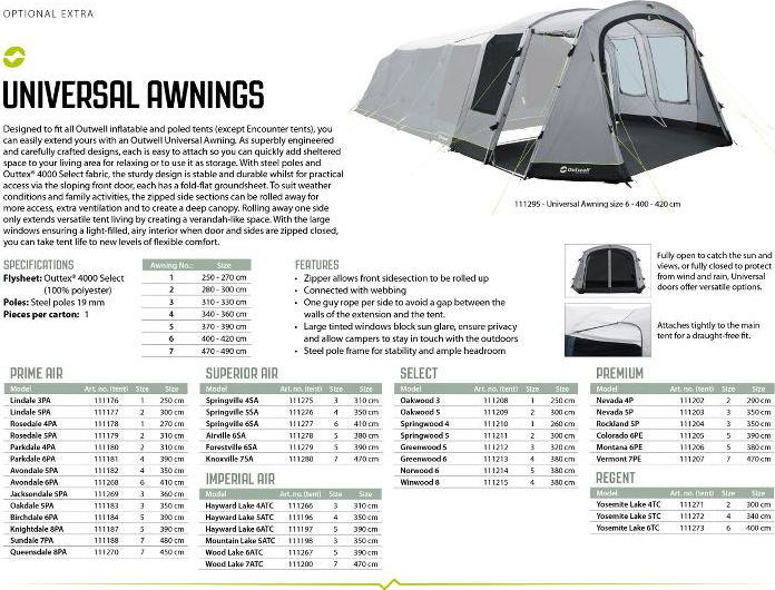 Outwell Universal Awning Size 3 Black/Grey