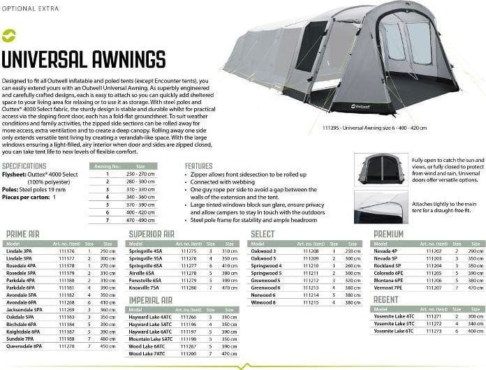 Outwell Universal Awning Size 3 Black/Grey Outwell