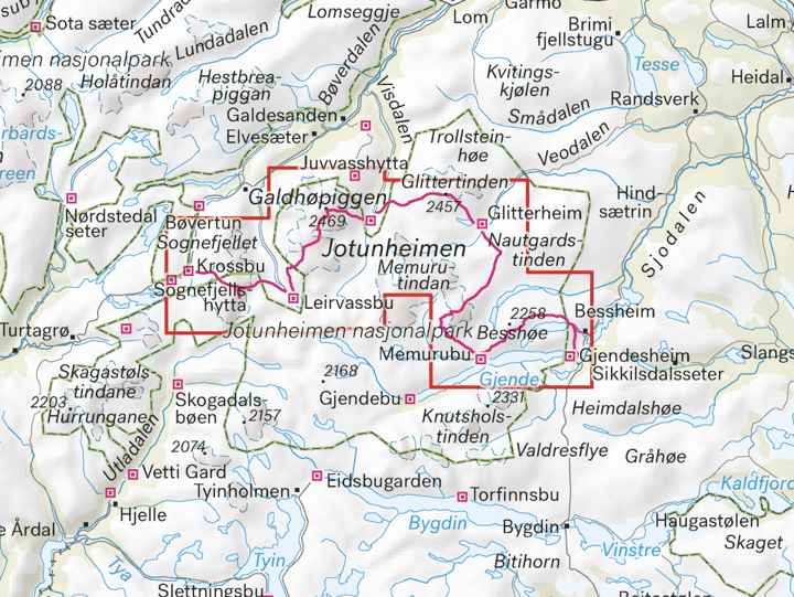 Calazo förlag Høgruta 1:25 000 Alpine map Calazo förlag