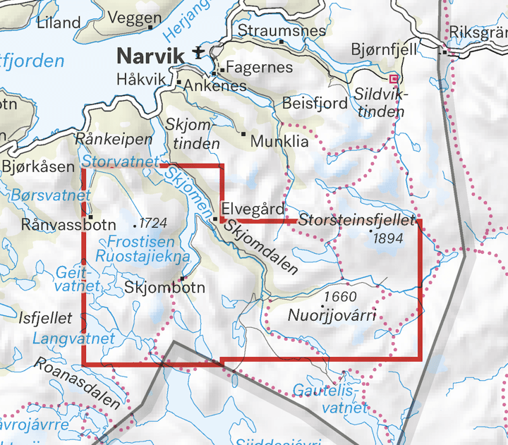 Calazo förlag Narvik: Frostisen & Nuorjjovárri 1:25 000 Alpine map Calazo förlag
