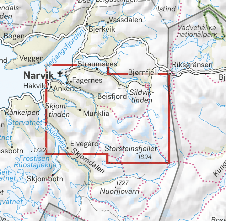 Calazo förlag Narvik: Rombakstøtta, Skjomtinden & Storsteinsfjellet 1:25 000 Alpine map Calazo förlag