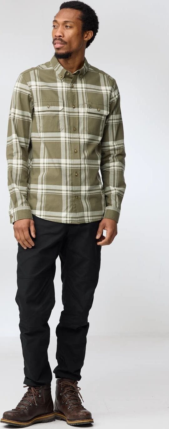 Fjällräven Men's Övik Lite Flannel Shirt Laurel Green-chalk White Fjällräven