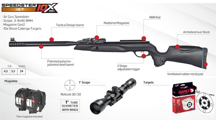 Gamo Gamo Speedster 10x Igt Gen 2 4,5mm Pakke M/ 3-9x40 Sikte, Magasin Og Skiver Gamo