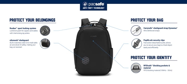 Pacsafe V 16L Anti-Theft All-Around Backpack Jet Black Pacsafe