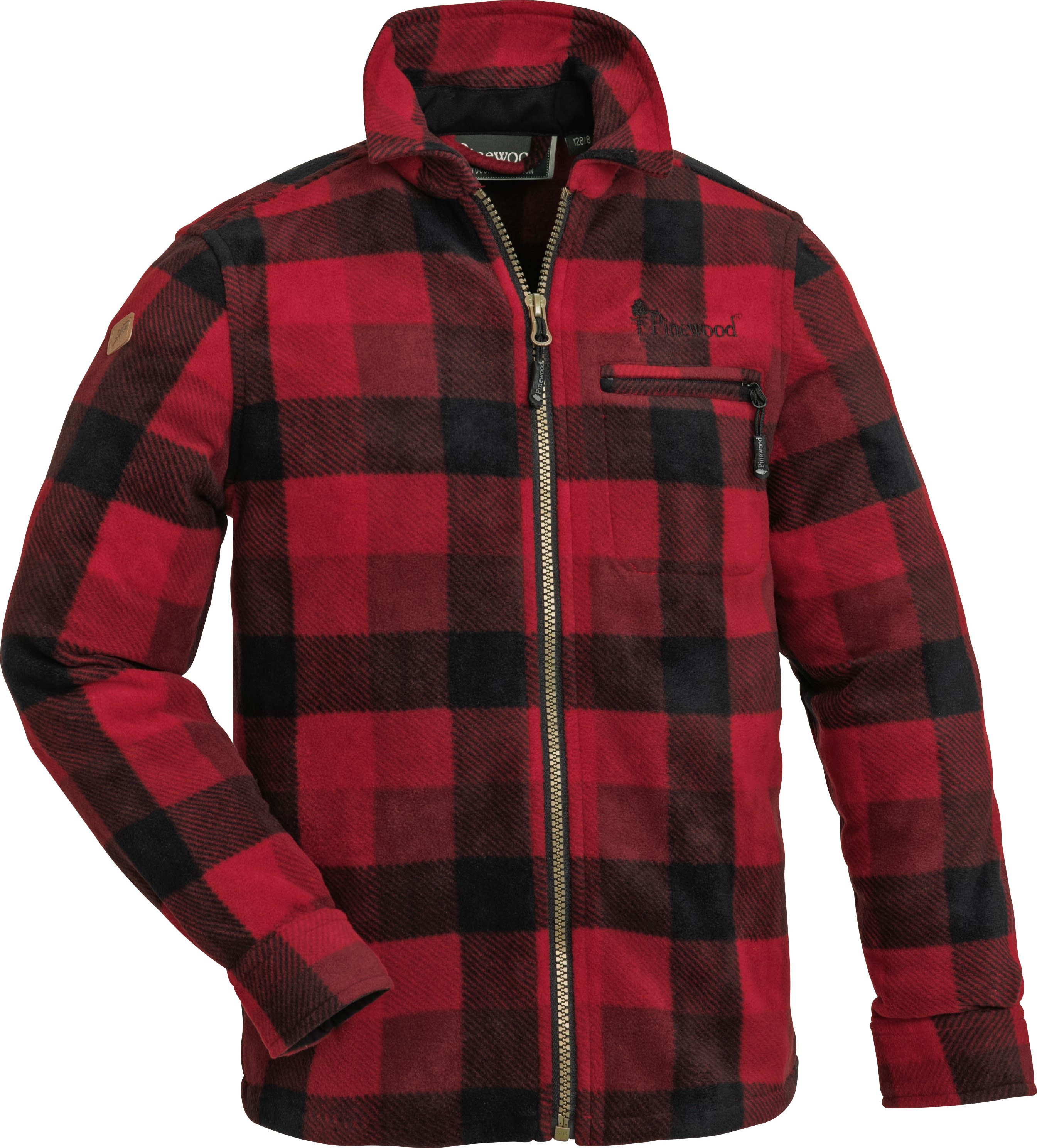 Pinewood Kids' Canada Fleece Shirt Red/Black Mellanlager tröjor Röd/Svart 176 cm
