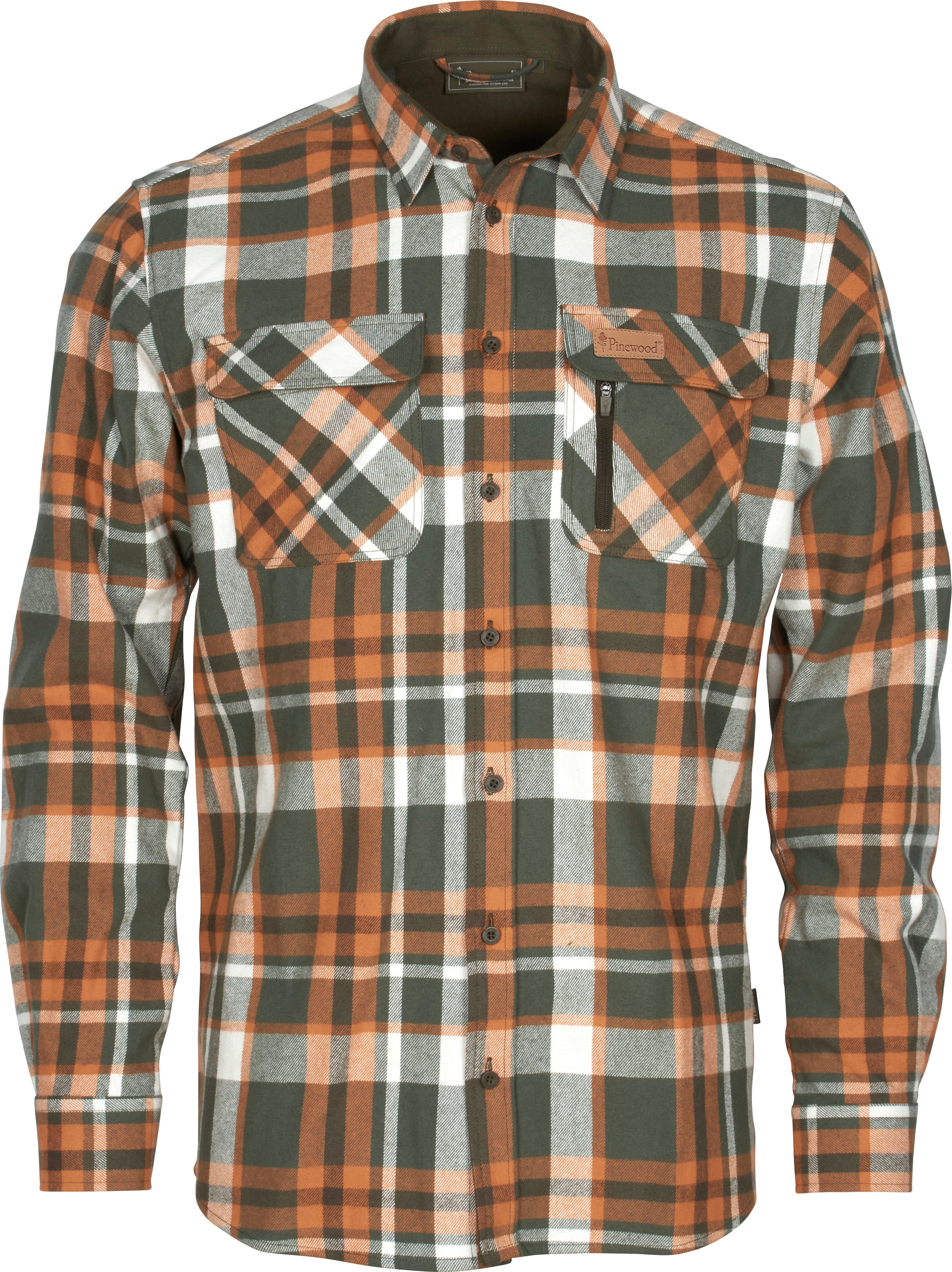 Pinewood Men's Lappland Rough Flannel Shirt Green/Orange M, Green/Orange