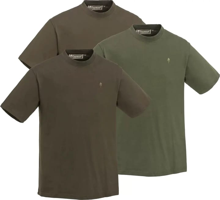 Men's 3-pack T-Shirt Green/H.Brown/Khaki Pinewood
