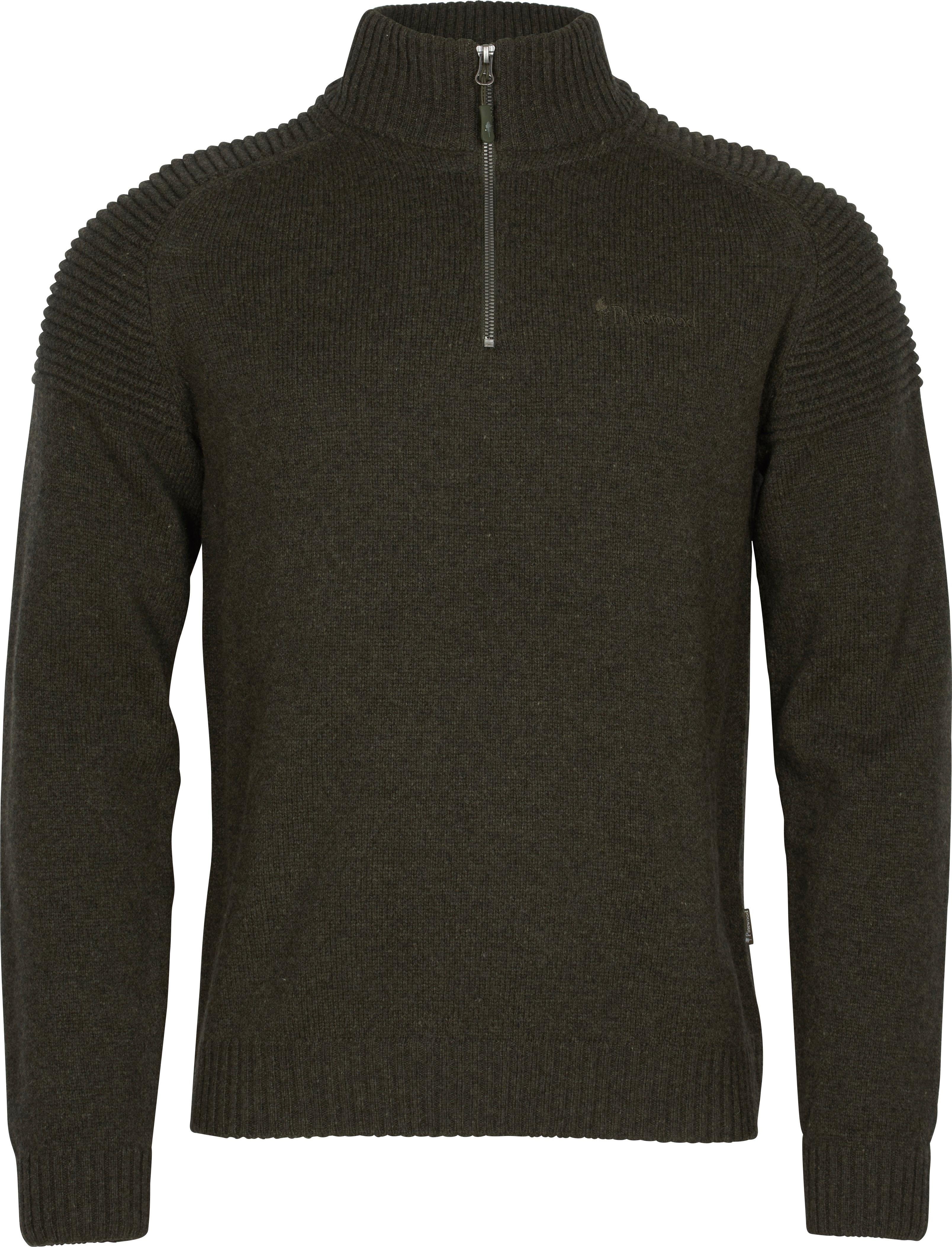 Pinewood Men's Värnamo T-Neck Sweater Dark Green Melange Långärmade vardagströjor L