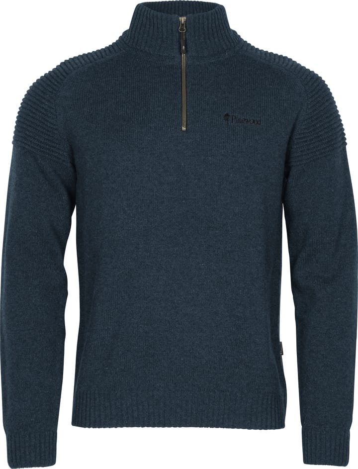 Pinewood Men's Värnamo T-Neck Sweater Dark Navy Melange Pinewood