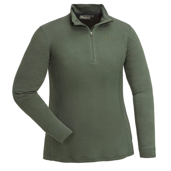 Pinewood Women's Abisko Merino Base Layer Half Zip Dark Moss Green Pinewood