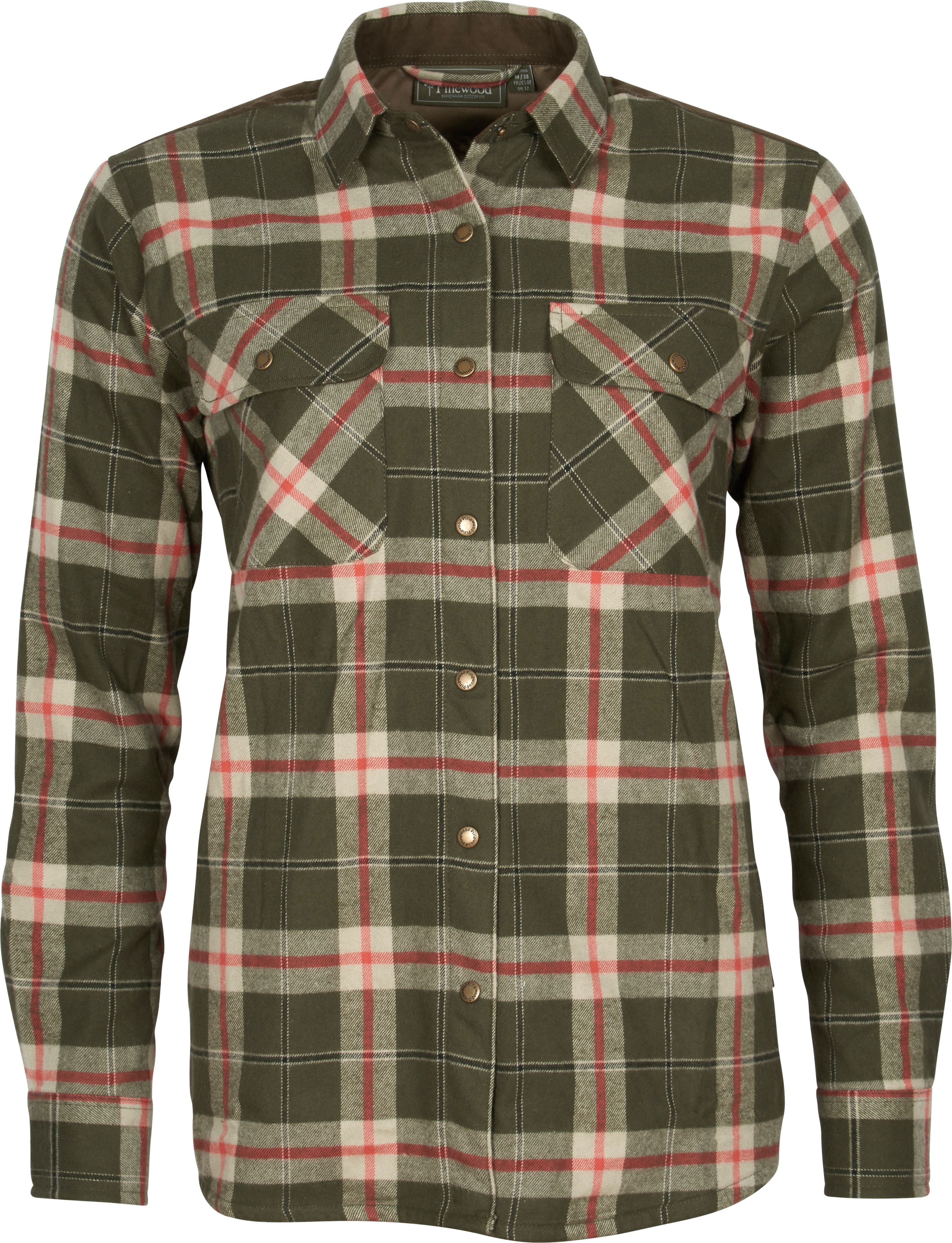 Pinewood Women's Douglas Shirt Dark Green/Red Långärmade skjortor XL