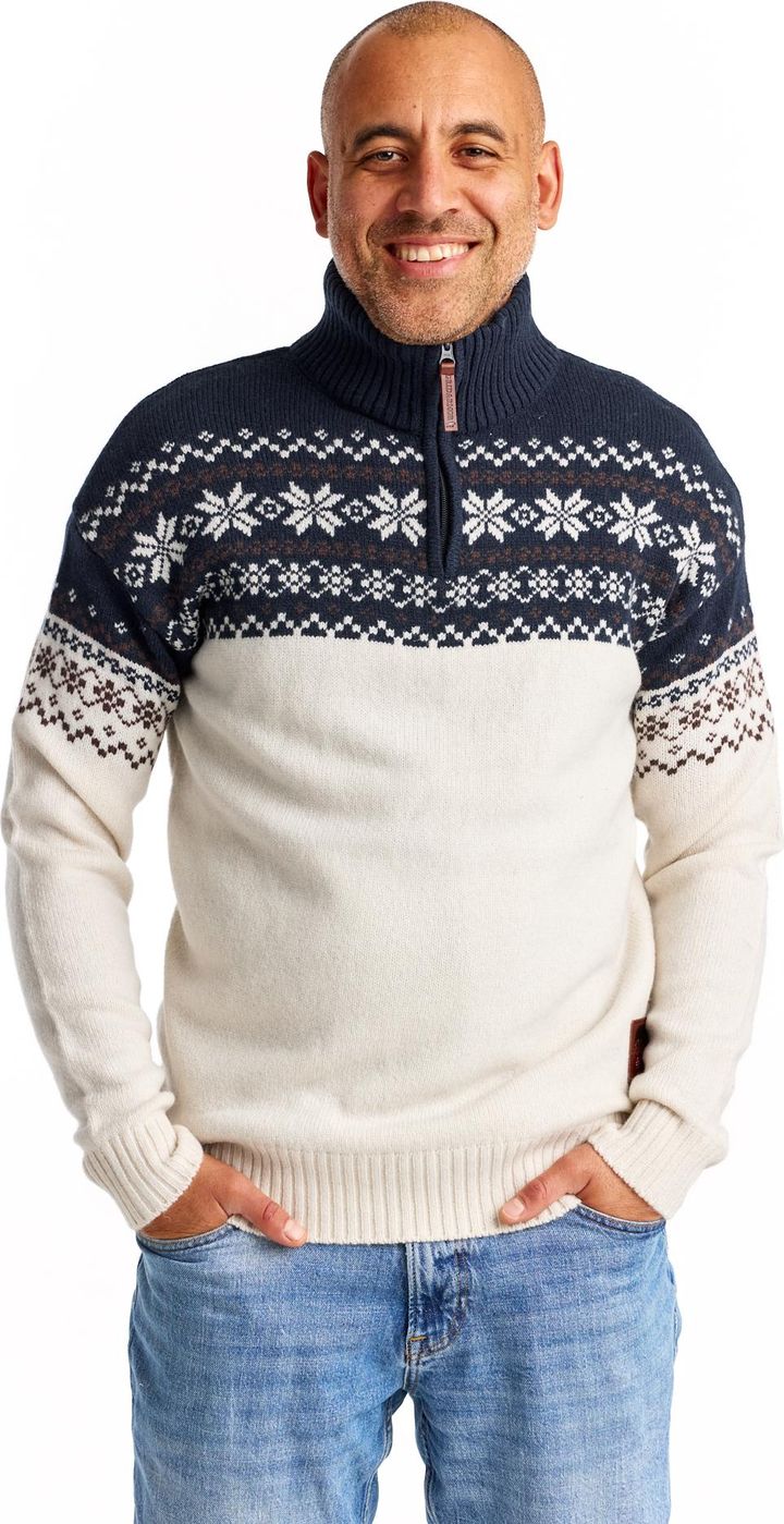 Gridarmor Men's Snøkrystall Half Zip Ullgenser Bright White/navy Blazer Gridarmor