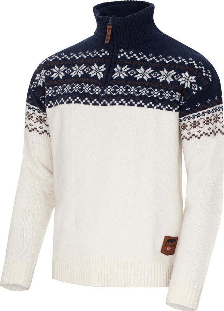 Gridarmor Men's Snøkrystall Half Zip Ullgenser Bright White/navy Blazer Gridarmor