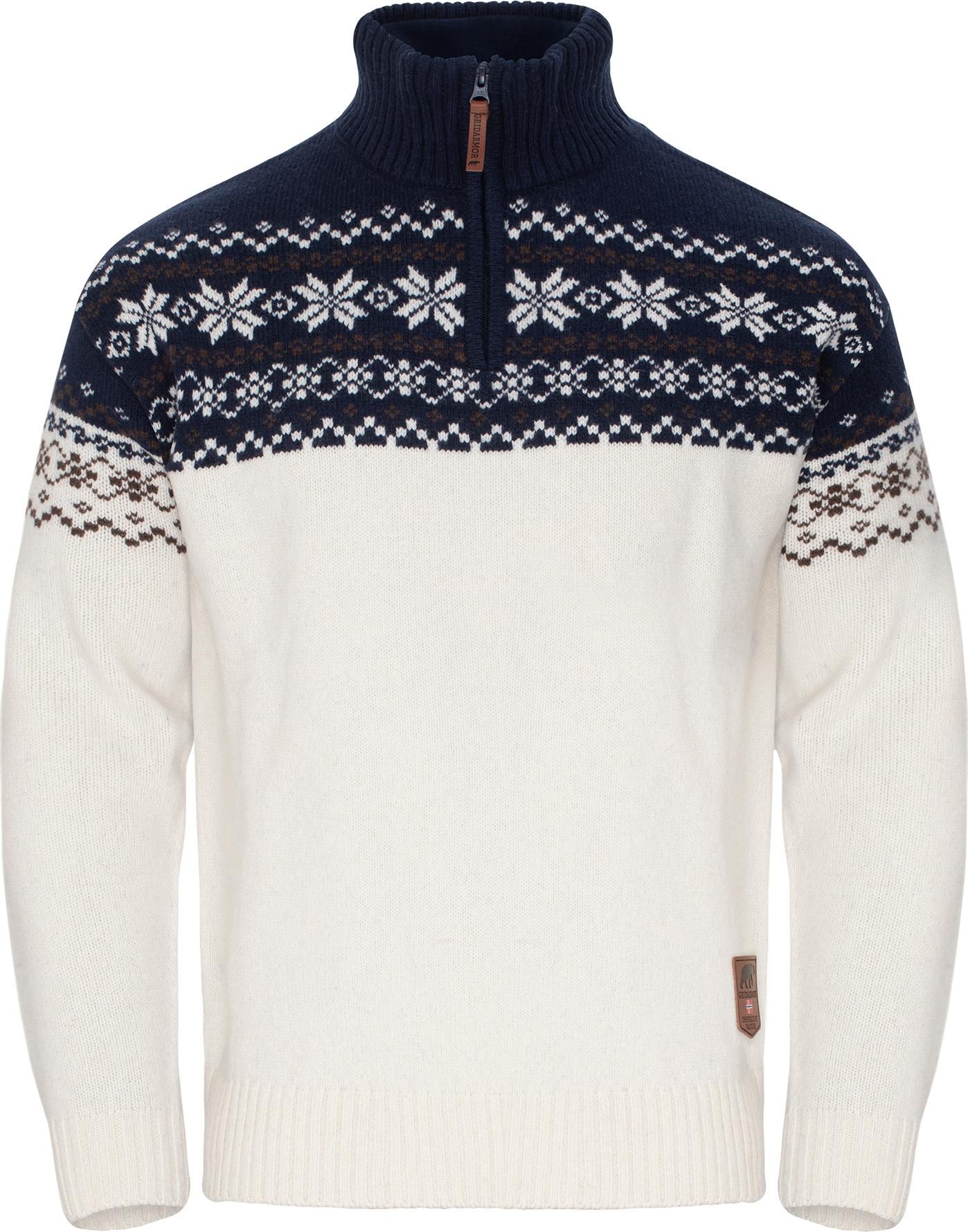 Gridarmor Men's Snøkrystall Half Zip Ullgenser Bright White/navy Blazer
