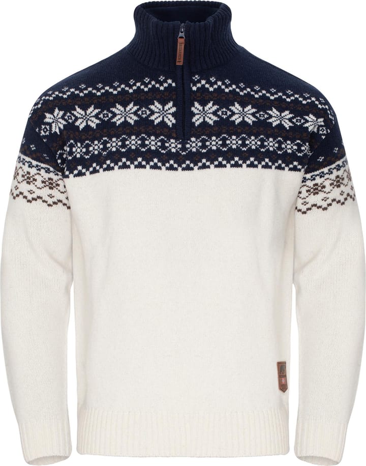 Gridarmor Men's Snøkrystall Half Zip Ullgenser Bright White/navy Blazer Gridarmor