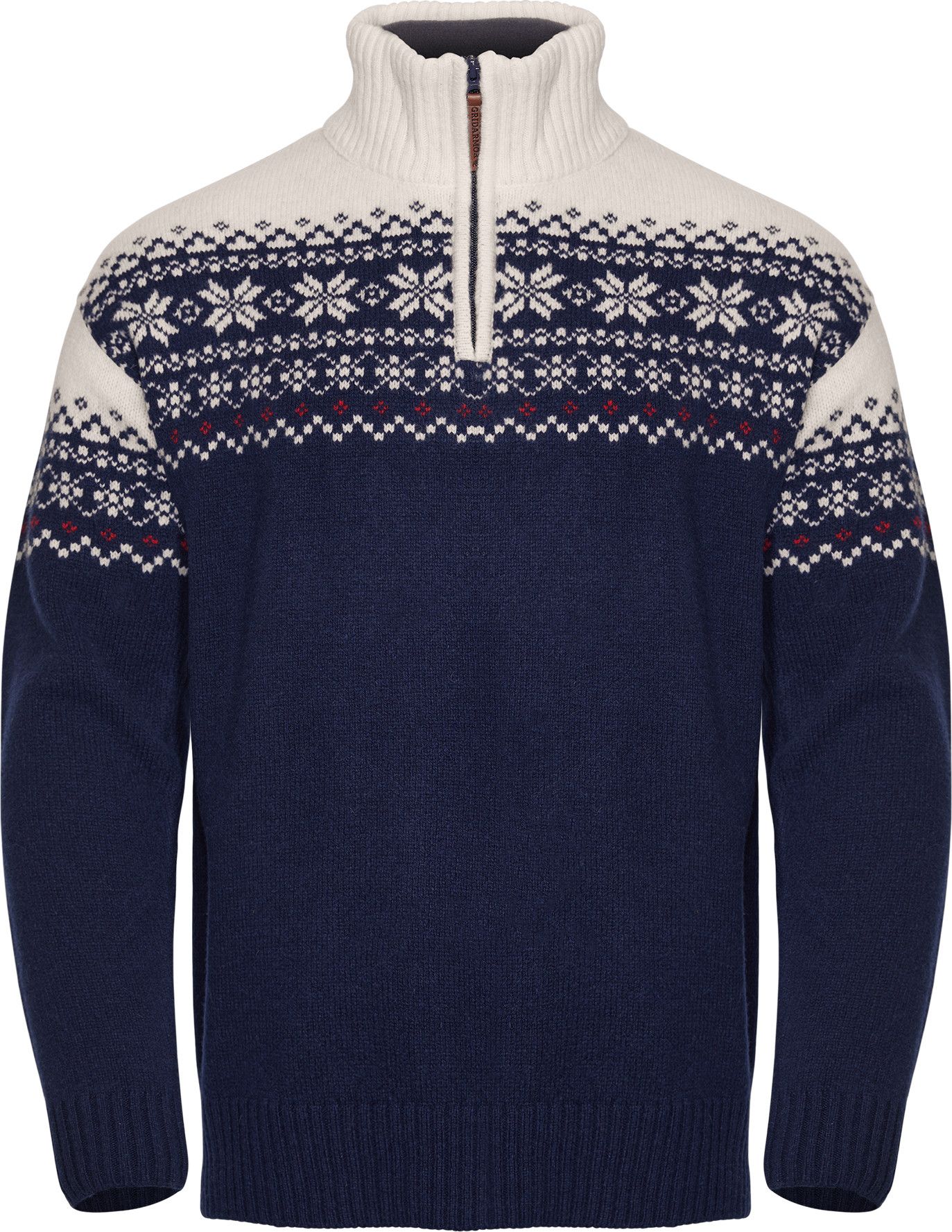 Gridarmor Men's Snøkrystall Half Zip Ullgenser Dark Navy/White/Red