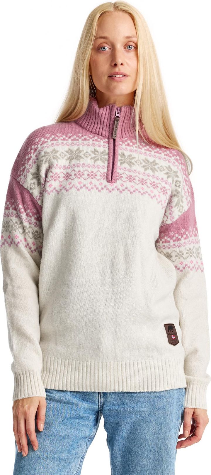 Gridarmor Women's Snøkrystall Half Zip Ullgenser Bright White Gridarmor