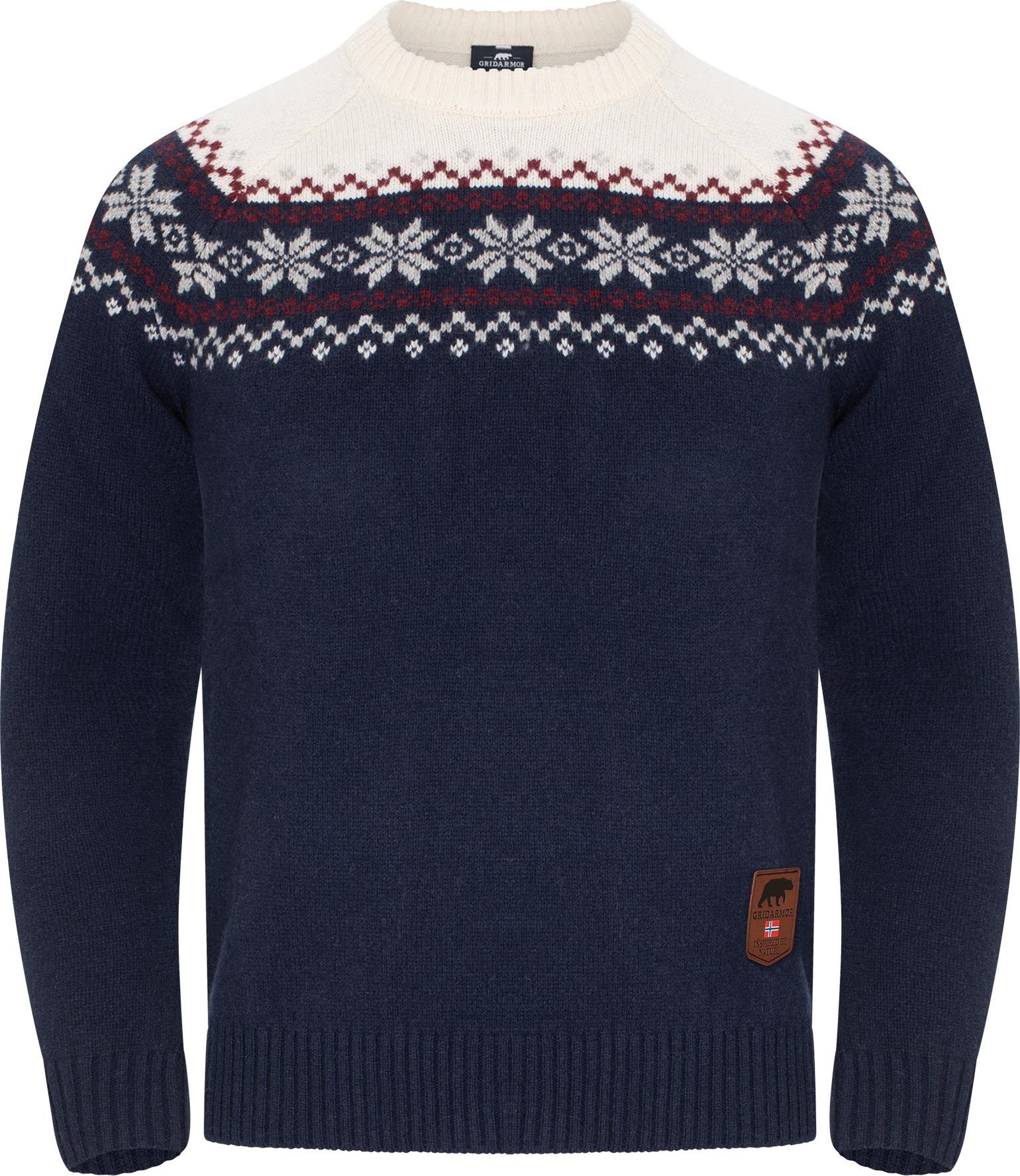 Gridarmor Men's Snøkrystall Round Neck Ullgenser Navy Blazer/bright White
