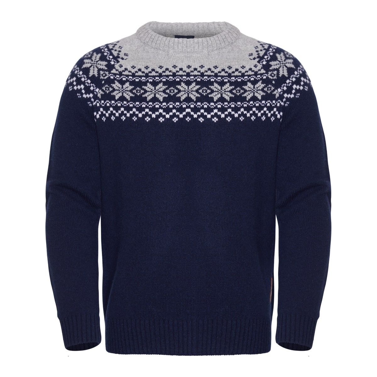 Gridarmor Men's Snøkrystall Round Neck Ullgenser Dark Navy/Light Grey/White
