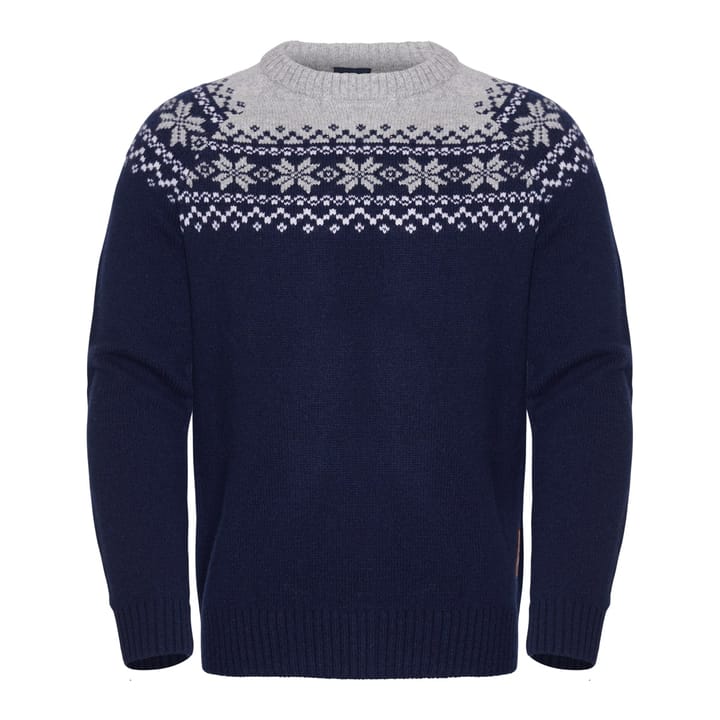 Gridarmor Men's Snøkrystall Round Neck Ullgenser Dark Navy/Light Grey/White Gridarmor