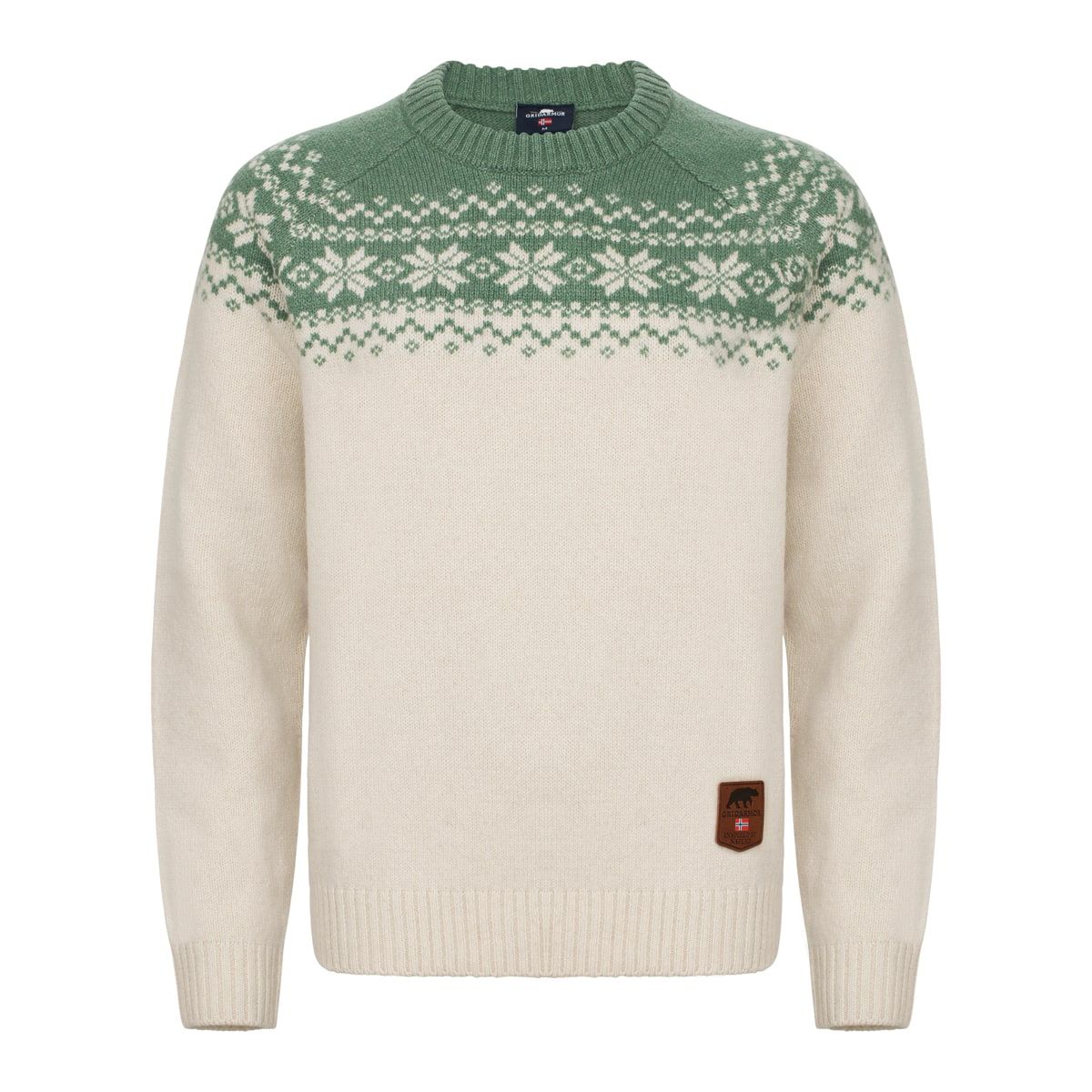 Gridarmor Women’s Snøkrystall Round Neck Ullgenser White/green